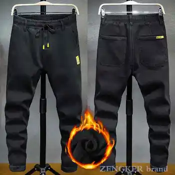 Vinteren jeans til mænd løs Japansk tyk stil afslappet strækning plus velvet plus size lace-up harem bukser fod bukser sort 7XL 6XL