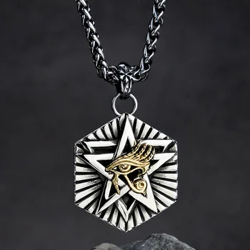 Pentagram Sekskant Eye of Horus halskæde til mænd i rustfrit stål halskæde hippop street kultur mygrillz