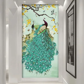 Brugerdefinerede Foto Tapet 3D Kinesisk Stil Peacock Blomster Og Fugle Vægmalerier Stue Spisestue Undersøgelse Indgang vægmaleri 3D
