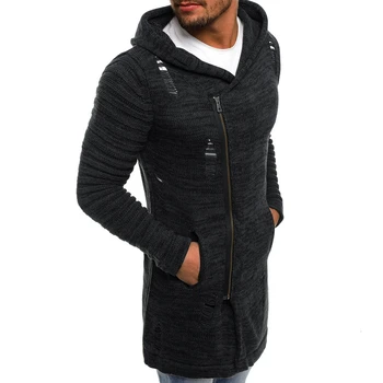 2019 Nye Mænds Lang Sweater Frakke Mandlige Solid Farve Hætteklædte Sweatercoat Overtøj til Vinter Varm Lang Sweater Jakker M-2XL