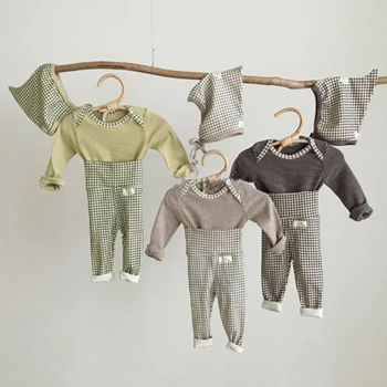 2021 Spring Nye Baby Tøj Sæt Børn Drenge Og Piger Stribe Pyjamas Sæt Med Lange Ærmer Toppe Høj Talje Leggings Tøj Tøj