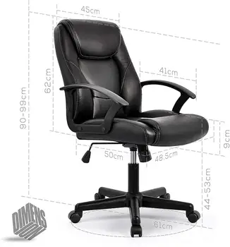 Høj Ryg Executive Kontorstol Imiteret Læder Store Sæde Computer, Skrivebord, Stol, Ergonomisk Design, Justerbar Sædehøjde Sort