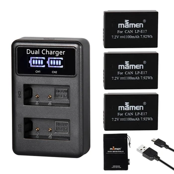 Mamen 3stk 1100MAh LP-E17 LPE17 LP E17 Digital Kamera Batteri +USB-LCD-Dobbelt Oplader til Canon M3, M5, M6 Kys X8I 750D 760D T6I T6