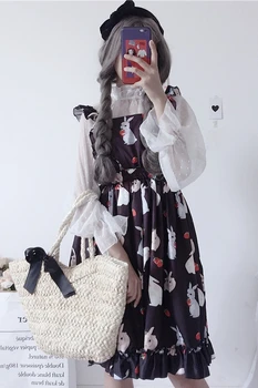 Lolita Kjole Sød Kanin Søde Japanske Kawaii Piger Prinsesse Stuepige Vintage Gotiske Trykt Blonder Ærmer og med JSK Sommer kjole