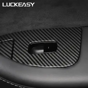 LUCKEASY Bil vindue-knappen ændres ABS Patch Til Tesla Model 3 2017-2019 Efterligning carbon fiber Fly version 6stk/sæt