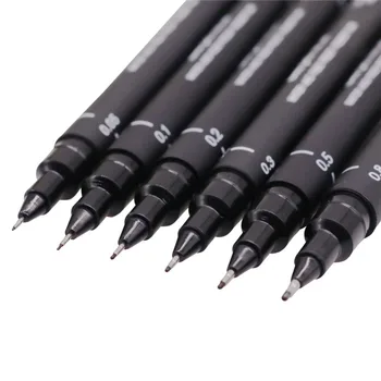 6 stk Hurtig Tørring Hook Line Pen 0.05 0.1 0.2 0.3 0.5 0.8 mm teknisk Tegning Kontor Skriftligt Gave, Pen, Sort Blæk Gel Pen