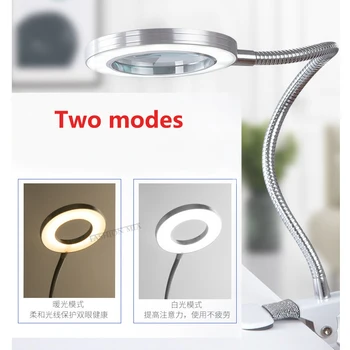 Microblading Tatoveringer 8X Forstørrelse Lampe Nail Art USB Koldt Lys Led, Non-slip Udstyr Klemme Glas bordlampe til Beauty Salon