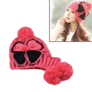 Cap Korea Kvinder Varm Vinter 6 farver Baggy Kint Hæklet Hat øre varmere med bue-knude Opbevaring af Hætte