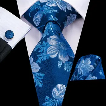 Hi-Tie Solid Stribe Dot Herre Slips til Mænd Business Tørklæder Lommetørklæde Manchetknapper Sæt Gul Lilla Bryllup Silke Herre Blå Bånd