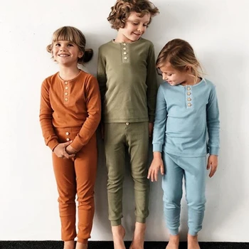 Børn er Drenge Pyjamas' langærmet ensfarvet Stribe Elastiske Hjem, Tøj Piger' Undertøj Sæt