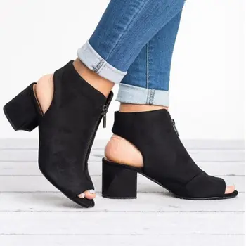 Hæl støvler kvinder sko 2021 nye mode fisk munden casual sko kvinde støvler plus size farve zip-ankel støvler kvinder