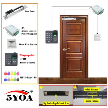 Fingeraftryk RFID adgangskontrol System Kit, Træ-Briller Døren Sæt Eletric Magnetisk Lås, ID-Kort Power Leverandør Exit-Knappen