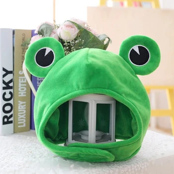 Nyhed Sjove Stor Frog Eyes Søde Tegneserie Plys Hat Toy Grønne Fuld Hovedbeklædning Cap Kostume Part Kjole Op Foto Prop