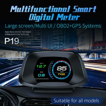 2020 HUD P19 Head Up Display OBD2 Tur Computer OBD2+GPS Forruden Speedometer Bil Detektor olieforbrug 8 Interface