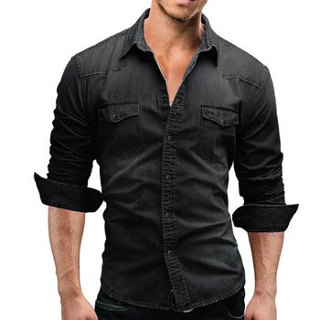 Denim Skjorte Mænd 2020 Mes Bomuld Jeans Skjorte Mode Efteråret Slank Med Lange Ærmer Mandlige Cowboy Skjorte Stilfulde Vask Slank Toppe Asian Størrelse