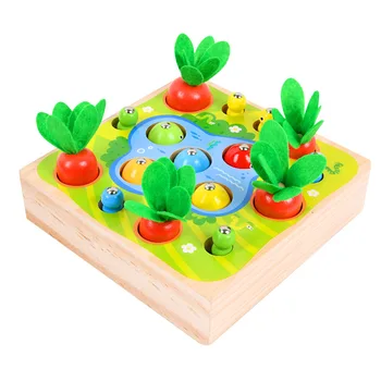 Montessori Træ Legetøj Magnetiske Fange Ormen Trække Radise Toy Trække sig Ud Gulerod 3 i 1 Toy Tidlig Pædagogisk Forældre-barn Samspil