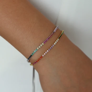 Rainbow cz armbånd til kvinder justere størrelsen sølv farve, sommer, strand og varmt smykker flerfarvet armbånd til bryllup