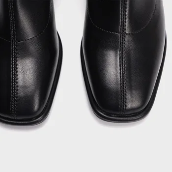2020 Nye Mode Tyk hæl Lynlås Støvler Firkantet tå Kvinders Sko Mode Afslappet Midten af røret Kvinders Støvler