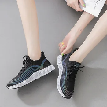 Damesko nye damer sneakers mode stribet casual sko med lav-top åndbar løbesko udendørs lace-up tennis sko