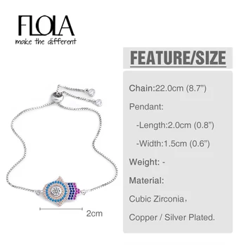 FLOLA Mode Fatima Hånd Armbånd til Kvinder Farverige Micro Krystal Justerbar Armbånd Tro Smykker Gaver brta08