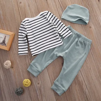 2019 Mode Spædbarn Baby Pige Tøj Sæt 3STK Passer Stribe T-shirt+Bukser+Hat Nyfødte Baby Tøj Outfits 0-24M
