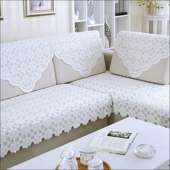 White Lace Sofa Håndklæde Blomst Sofa Couch Dække Hule Slipcovers Til Stue Indretning Armlæn, Ryglæn, Sæde Protector Ét Stykke
