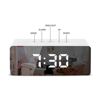 Vækkeur med Spejl Effekt LED-Lys Digitale Vækkeur Elektronisk Lys Lang Tid, Temperatur Display Home Decor Ur