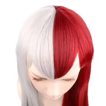 Anime Min Helt den Akademiske verden Todoroki Shoto røde og hvide to-farve kvindelige cosplay paryk gotisk stil paryk