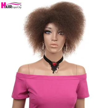 6tommer Kort Kinky Krøllet Paryk Afro Bløde Paryk Syntetisk Paryk For Afrikanske Kvinder Glueless Balck Brun, Rød Farve, Hair Expo-By