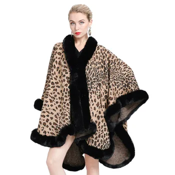 2020 Plus Size Vinter Jacquard Væve Kappe Tyk Leopard Frakke Kvinder Faux Pels Krave Store Pendul Svalehale Løs Cardigan