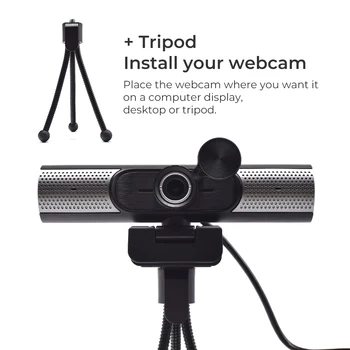 Webcam med Højttaler web-kamera med mikrofon Full HD-Acto Fokus Webcam 4K Web cam med USB-Kamera, Computer, PC Webcams til Youtube