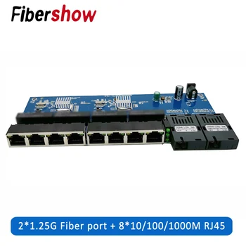 Gigabit Ethernet switch Fiber Optiske Media Converter PCBA 8 RJ45 UTP og 2 SC fiber-Port 10/100/1000M Bord PCB 1STK