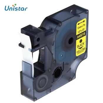 UNISTAR 5 pc ' er/Masse Kompatible Dymo D1 Tape 45018 S0720580 Sort på Gul Etiket, Bånd Kassetter 12mm Printer Etiket, Bånd