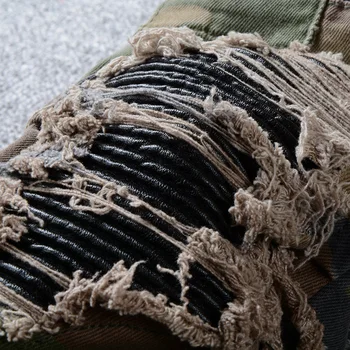 Sokotoo Mænds camouflage trykt patchwork militære biker jeans til moto Slim fit straight army grøn cargo lommer denim bukser
