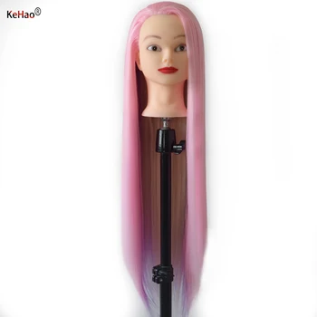 Uddannelse hoved med farverige hår 80cm meget lang syntetisk hår for fletning frisure dukke Hovedet frisør mannequin hoved