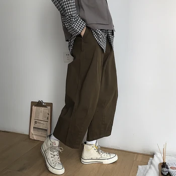 Cakucool 2019 forår og efterår Japansk retro bred ben bukser løs høj talje løs casual street bukser til mænd og kvinder, par