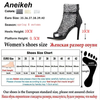 Aneikeh NYE Mode DIAMANTE FISKENET HÆLE Sandaler Ankel Støvler med Høje Hæle Kvinder Efteråret Sexet Chelsea-Støvletter Peep Toe Pumper Party