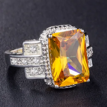 Jellystory Klassiske 925 Sølv Ring med Rektangel Topas Ruby, Smaragd Ametyst Zircon Sten Smykker til Kvinder Bryllup Gaver