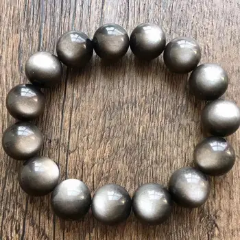 Ægte Naturlig Sølv Obsidian Flash Armbånd Bedste Kvinder Mænd Sten Strække Runde Perler af Krystal 12 mm 13 mm 14 mm 15 mm AAAAA