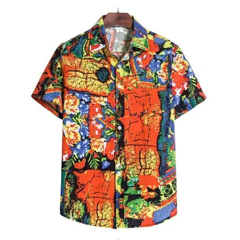 Herre Etniske Korte Ærmer Casual Bomuld Udskrivning Hawaii-Skjorte Bluse Par loose Fit Hawaii Vintage Afrikanske Udskriv