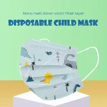 50stk Børn Disponibel ansigtsmaske Tre Lag Af Åndbar Og Støvtæt Tegnefilm Dinosaur Hængende Øre Maske Til Børn