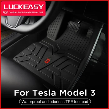LUCKEASY Bil Alt-Vejr-Gulvtæppe For Tesla Model 3 2017-2021 TPE Nyt design stil Alle-Vejr gulvmåtter