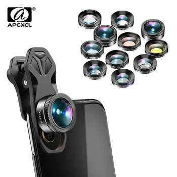 APEXE HD Multi-Funktion 11in1 Linse Kamera Kit 140 Bred Vinkel Makro Fuld Farve+CPL-Stjernede Filter Til iPhone Xiaomi de Fleste Smartphones