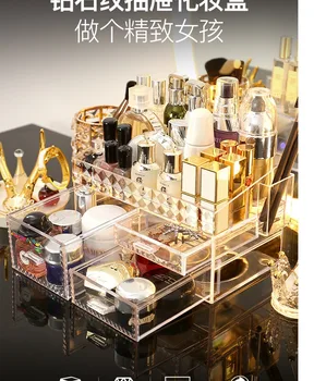 Desktop makeup spejl kosmetiske opbevaringsboks akryl toiletbord læift hudpleje efterbehandling husstand skuffe rack spejl