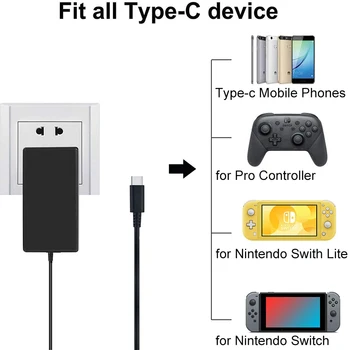 DATA FROG EU/US Stik AC Adapter Oplader til Nintendo Skifte NS Spil Konsol Væggen Rejse Hjem Opladning af USB Type C Strømforsyning