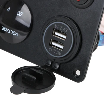 Digital-Voltmeter med Dobbelt USB-Port 12 V Stikkontakt Kombination Vandtæt Bil Marine LED Rocker Switch Panel