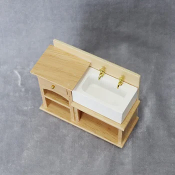 1:12 Skala Dukkehus Miniature Møbler, Badeværelse, Køkken, Træ-Hånd Vask Simulering Hjem Håndvask Kabinet Model