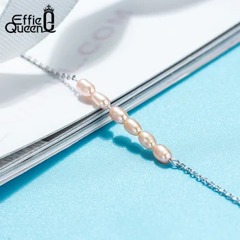 Effie Dronning Oval Naturlige Ferskvands Perler 925 Sølv Justerbar Fodlænker Armbånd til Kvinder Girl Ankel Smykker Gave SA02