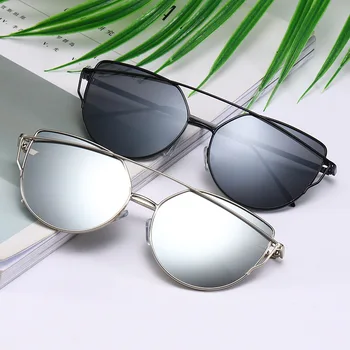 Mode-Cat Eye Spejl Solbriller Kvinder Vintage Runde Reflekterende Metal Ramme Solbriller Brand Designer UV400 2020