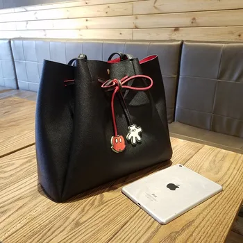 Disney Mickey mouse lady fashion taske skulder PU tøj håndtaske Høj kapacitet fritid snor Skoletaske tegnefilm taske